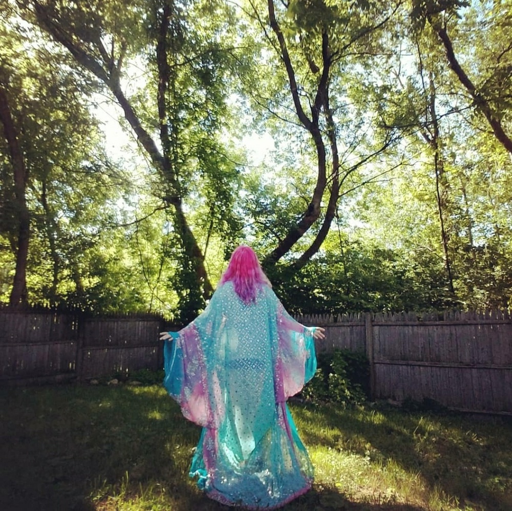 SOLD Bohemian Nouveau Boudoir Kimono Blue Pink
